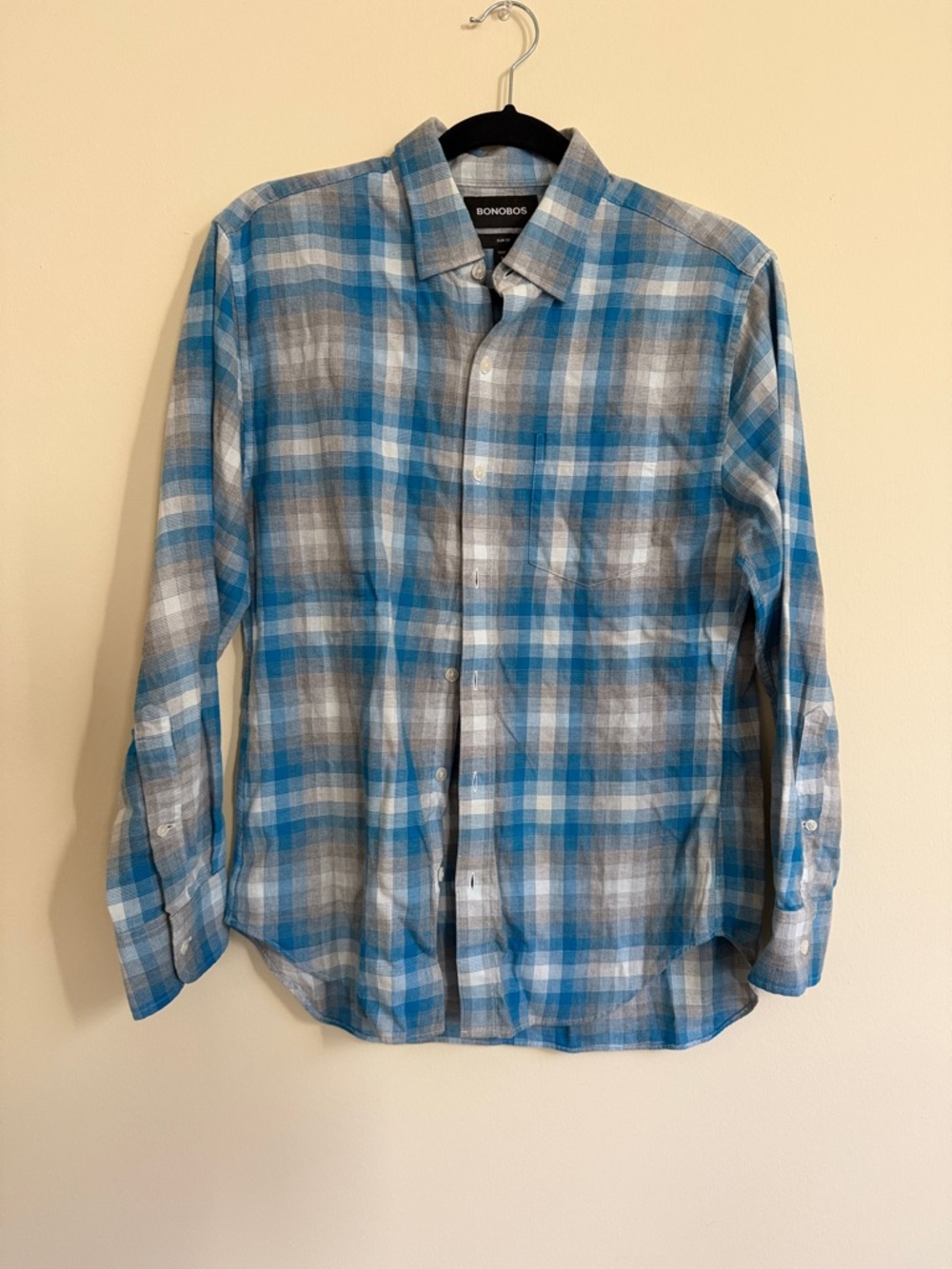 Bonobos Blue and Gray Plaid Casual Button-Down Shirt
